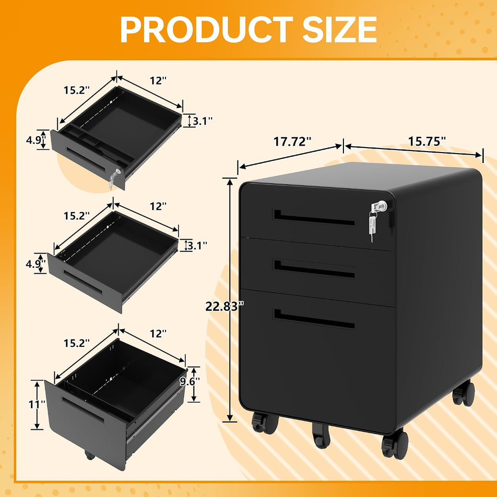 STANI 3 Drawer Filing Cabinet, Metal Filing Cabinet Legal/Letter Size with Lo...