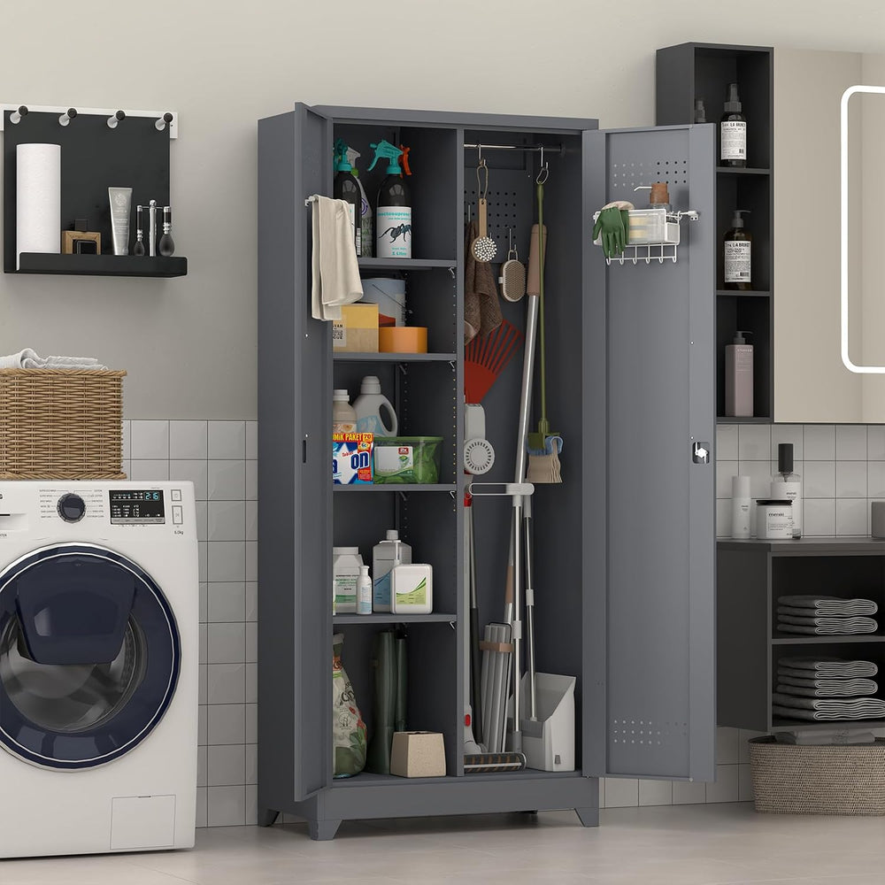 Garage Storage Cabinet, Locking Cabinet with Doors and Shelves, 72.8" Ta...