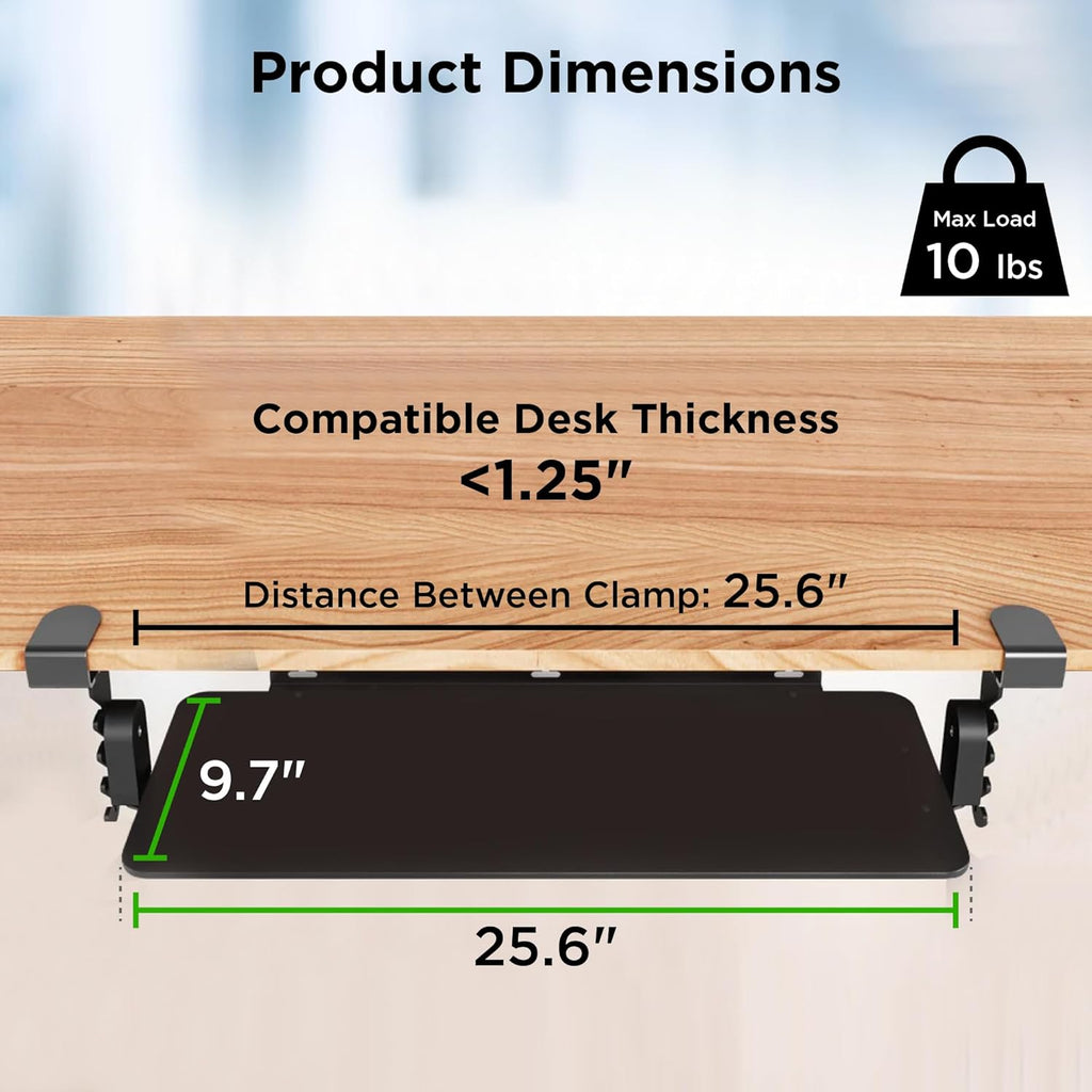 Kt4 Clamp on Keyboard Tray, Adjustable Slide Out Drawer for Desk, Height Tilt Adjustable Keyboard Holder, Under Desk Pull Out Tray (Black)
