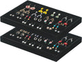 Coward 2PC Black Velvet Stackable Earring Tray Drawer Jewelry Holder Organizer Box Storage Earring Display Stand for Home Drawer or Store Selling (earring+earring)
