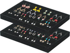 Coward 2PC Black Velvet Stackable Earring Tray Drawer Jewelry Holder Organizer Box Storage Earring Display Stand for Home Drawer or Store Selling (earring+earring)