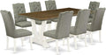 East West Furniture V077EL207-9 9 Piece Kitchen Table & Chairs Set Includes a Rectangle Dining Room Table with V-Legs and 8 Gray Linen Fabric Parson Dining Chairs, 40x72 Inch, Multi-Color