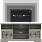 Farmhouse TV Stand for 65/60/55 Inch Tvs, Rustic Entertainment Center with LED Lights and Power Outlets, Modern Media Console Table, Wood Television Furniture for Living Room, Bedroom, Grey