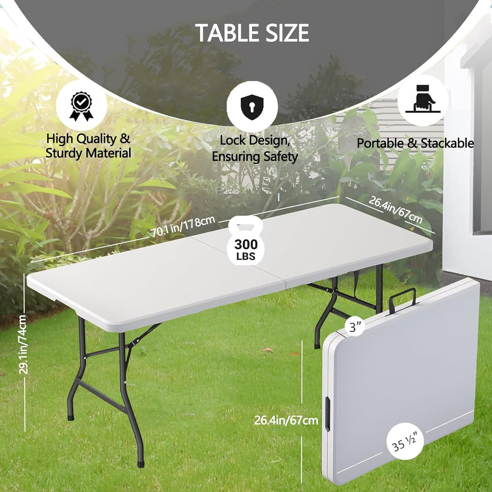 6ft Table Large Folding Table White Folding Table with Portable Carrying Hand...