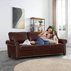 Faux Leather Sofa,82" W Mid Century Modern Couch with Storage Place,Oversized 3 Seater Sofa with Nailhead Trim&Rolled Armrests,Deep Seat Comfy Couch for Living Room,Bedroom,Apartment,Office(Burgundy)