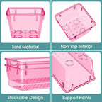 WOWBOX 25 PCS Plastic Drawer Organizer Set, 4 Sizes Desk Drawer Divider Organizers and Storage Bins for Makeup, Jewelry, Gadgets for Kitchen, Bedroom, Bathroom, Office, Clear Pink