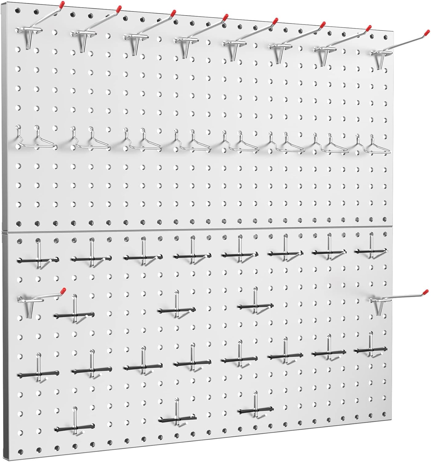 TORACK Metal Pegboard Wall Tool Organizer 24" x 24" or 12" x 48", 70 PCS Tools Storage Pegboard for Garage Peg Board Tool Organizer Board with Hooks for Workbench(Grey)