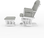Child Craft Cozy Glider Rocker and Ottoman Set, Smooth Quiet Gliding Motion, Padded Cushion with Convenient Storage Pockets, Solid Wood Base & Frame (Matte White with Gray Cushion)
