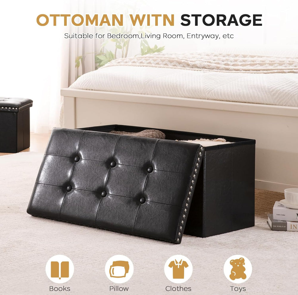 oakvivo Folding Storage Ottoman Bench 30in, Leather Foot Rest Stools Ottoman ...