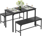 DUMOS Dining Table Set, Dining Table for 4 with Bench, Kitchen Table, Space-Saving Ideal 4-Person Set for Dining Room Kitchen Apartment Corner Black 3 Pack