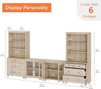 WAMPAT Entertainment Center with Bookshelves with Glass Doors & Drawer, Farmhouse Wall Unit TV Stand for TVs up to 75", Media Console Table for Living Room, Bedroom & Home Theater, Beige