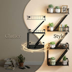 4 Tier Fire Escape Wall Mount Shelf, Iron Art Staircase Floating Display Rack, Black, 30 x 12 x 4.7 in, Wall Storage Organizer for Home Bedroom Living Room Plant Display
