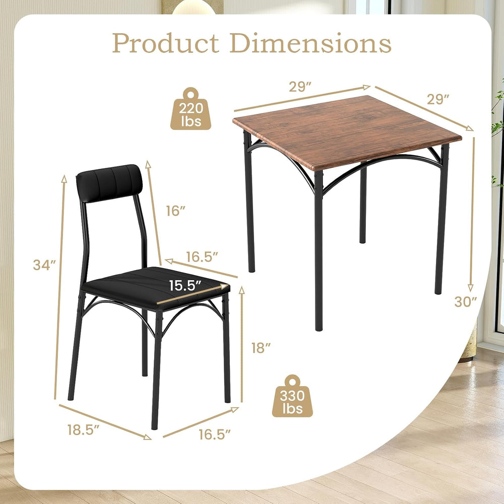 Giantex 3-Piece Dining Table Set, Square Kitchen Table with 2 Upholstered Arm...