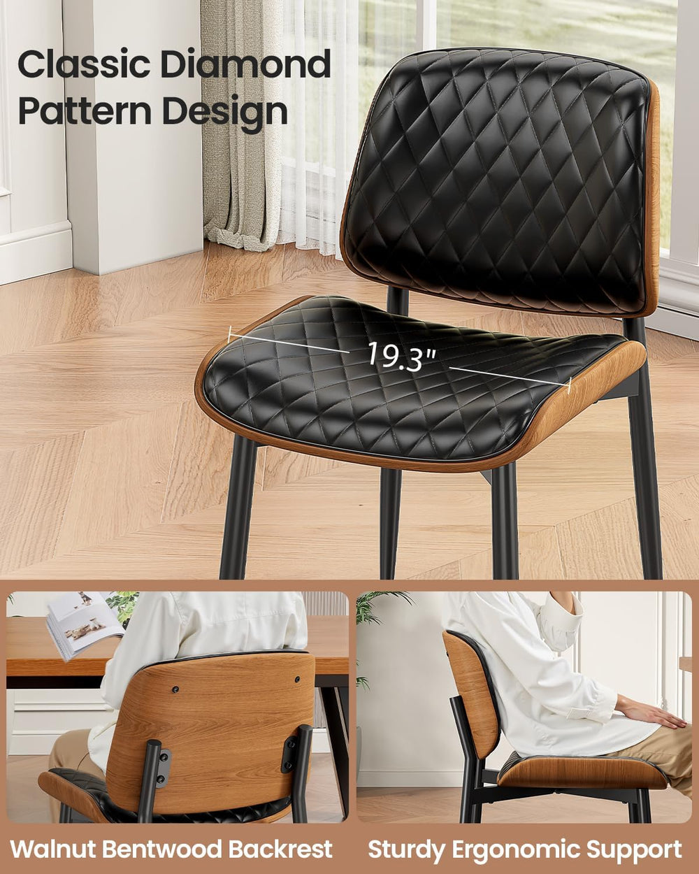 REONEY Dining Chairs Set of 4, Mid-Century Modern Upholstered PU Leather Chai...