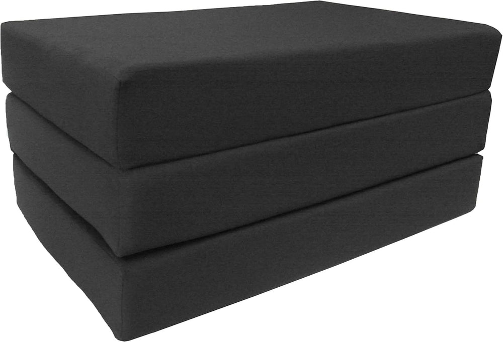 D&D Futon Furniture Trifold Foam Bed, Folding Ottoman Mattress (Black, Ch...
