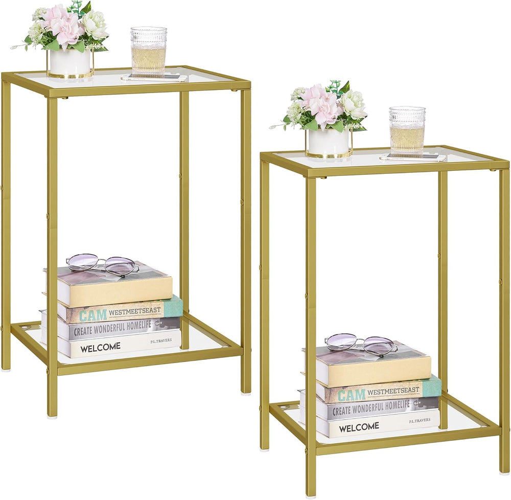 HOMSHO Side Tables Set of 2, End Tables with Tempered Glass, 2-Tier Nightstan...