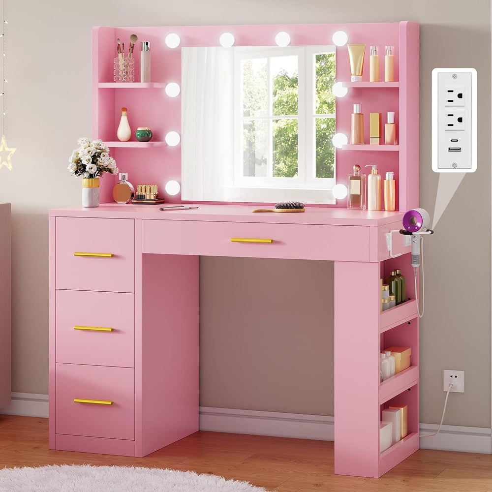 YITAHOME Vanity Desk with Mirror & Lights | 4 Drawers and 3 Lighting Modes