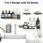 Shower Caddy Adhesive Shower Organizer 7-Pack, Rustproof Stainless Steel Bathroom Shelves, Large Capacity No-Drill Rack Storage Accessories with Soap Dish Toothbrush Holder &24 Hooks Home Decor