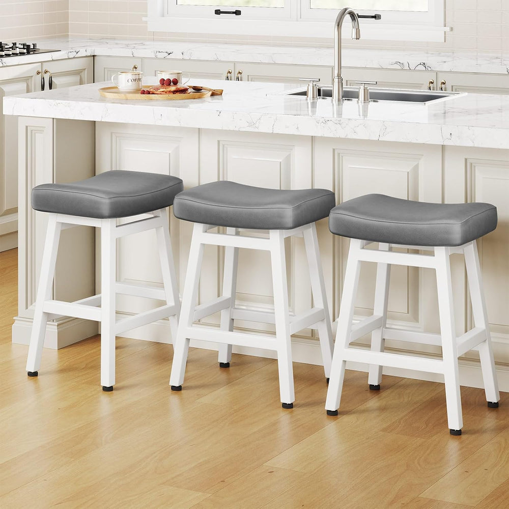 Raynesys 24 Inche Bonded Leather Counter Height Bar Stools Set of 3 Curved