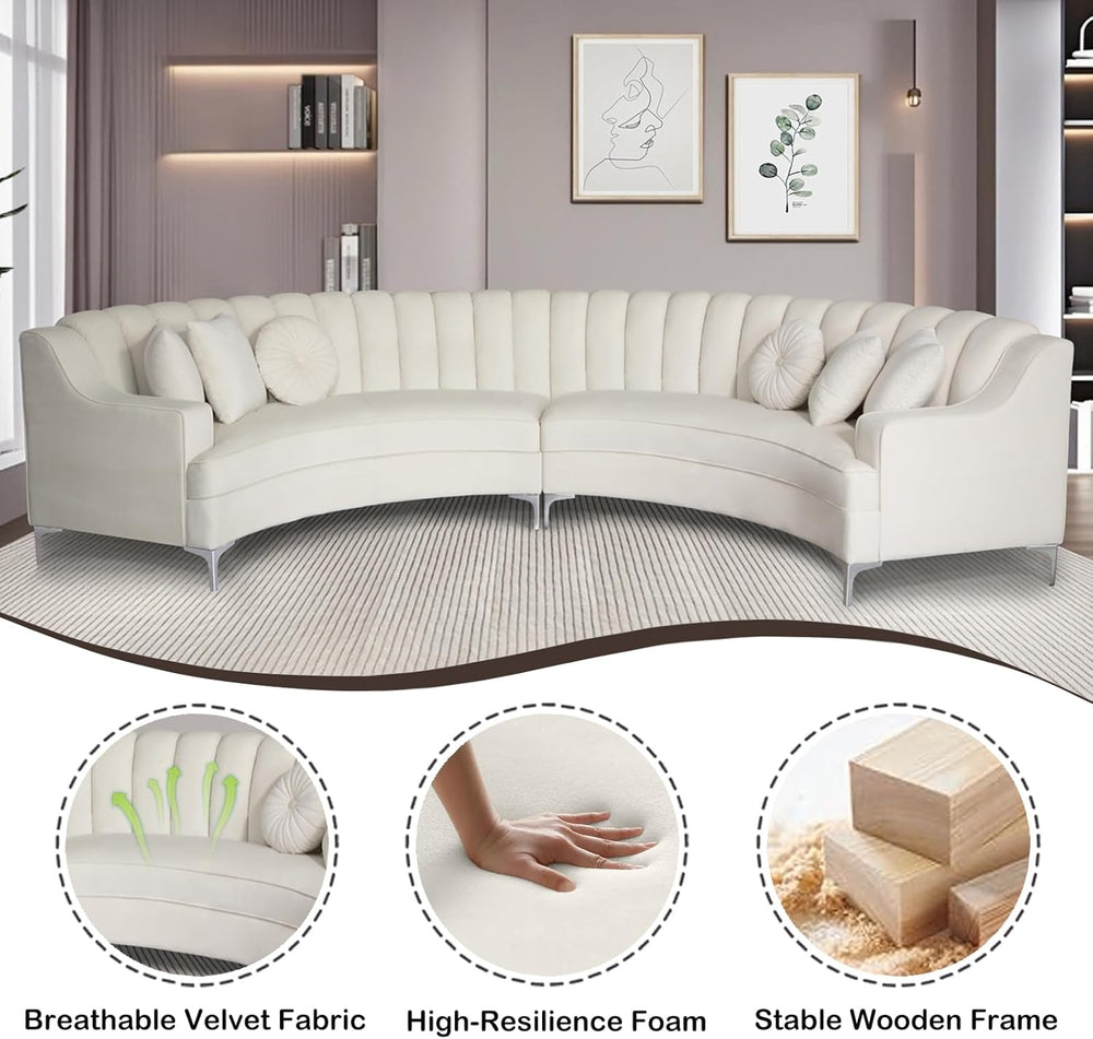 Legend Vansen Semicircle Modular Curved Velvet Sectional Sofa,141.34”Oversize...