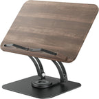 Tounee Book Stand for Reading, Adjustable Book Holder with 360° Swivel Base, Foldable Cookbook Stand Recipe Book Holder with Elastic Page Clips for Music Scores, Recipe, Tablet, Laptop-Black