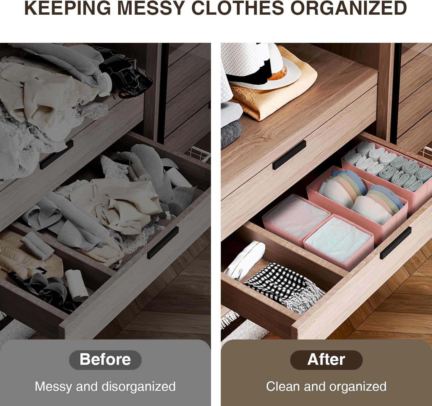 DIMJ Fabric Drawer Organizer Bins - 12 Pack Foldable Sock & Clothes Organizer - Pink