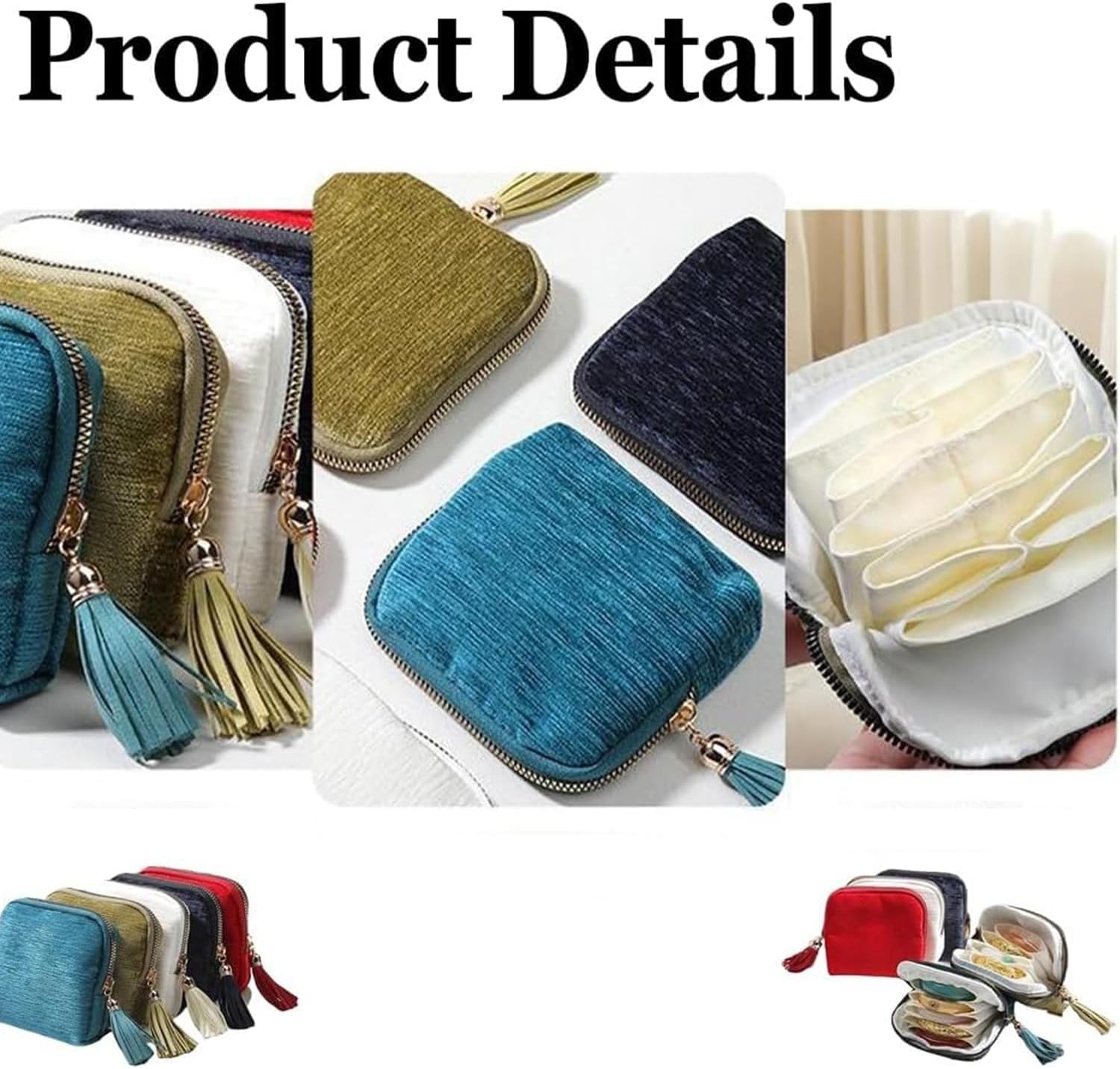 Travel Jewelry Case, Portable Jewelry Storage Bag, Compact Foldable Five Compartments Organizer Pouch with Zipper & Tassel for Earring Necklace Ring Bracelet (2pcs-B)