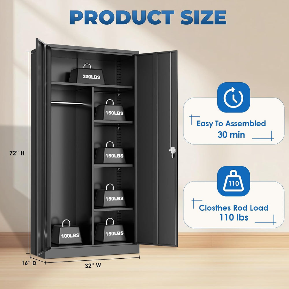 INTERGREAT Metal Wardrobe Cabinets with Lock, 72" Clothing Storage Cabin...