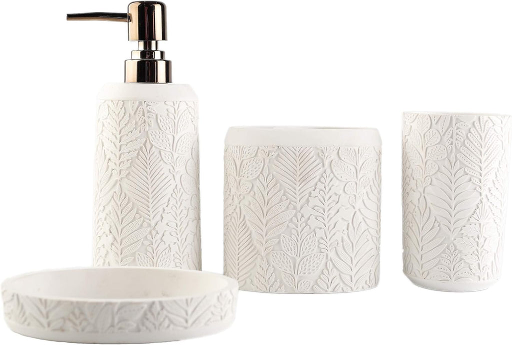 Hymmah Bathroom Accessories Set,Toothbrush Holder,Farmhouse Decor,4 Pcs Resin Gift Apartment Necessities, Contain Toothbrush Cup,Soap Dispenser & Dish,Tumbler