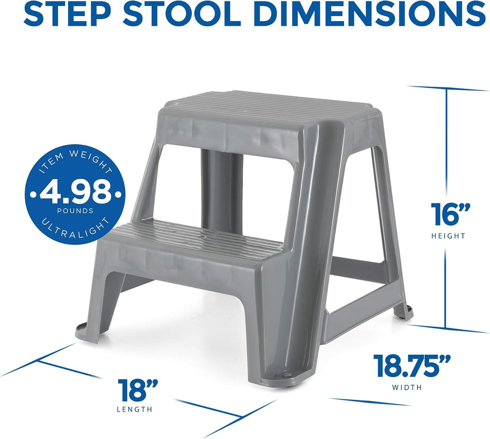 Gracious Living 2-Step Stool, Portable Plastic Stepping Stool for Dorm, Home,...