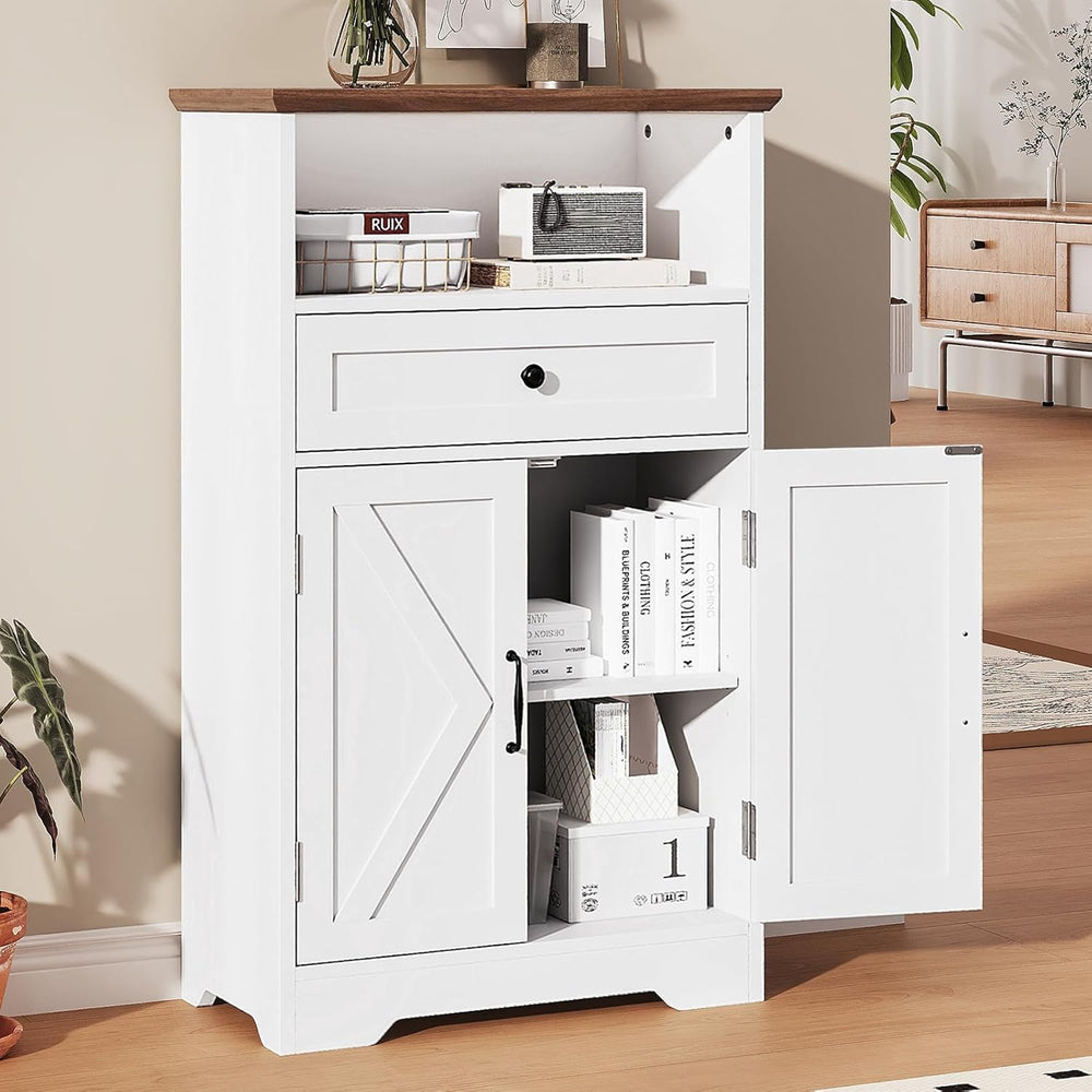 Floor Cabinet, Farmhouse Storage Cabinet with Barn Doors and Drawer, 11.81&qu...