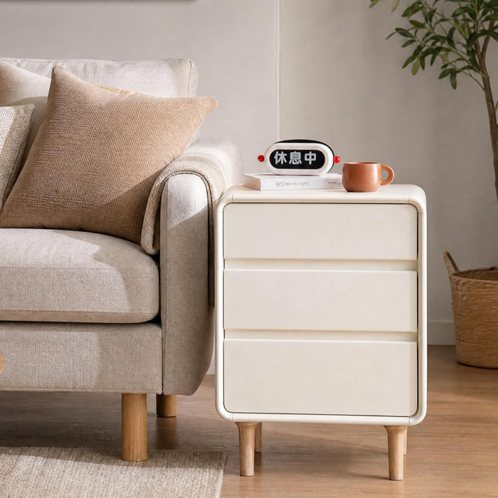 3-Drawers White Wood Nightstand, Mid Century Modern Nightstands, Tall Night Stand for Bedroom, Wood Bedside Tables for Dorm, Sturdy(Rubberwood, 24.88" H)