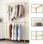 Gold Clothing Racks Wall Mount Clothes Rack, Heavy Duty Industrial Pipe Clothing Rack Retail Display Hanging Rod for Closet Storage, Laundry Room(Gold)