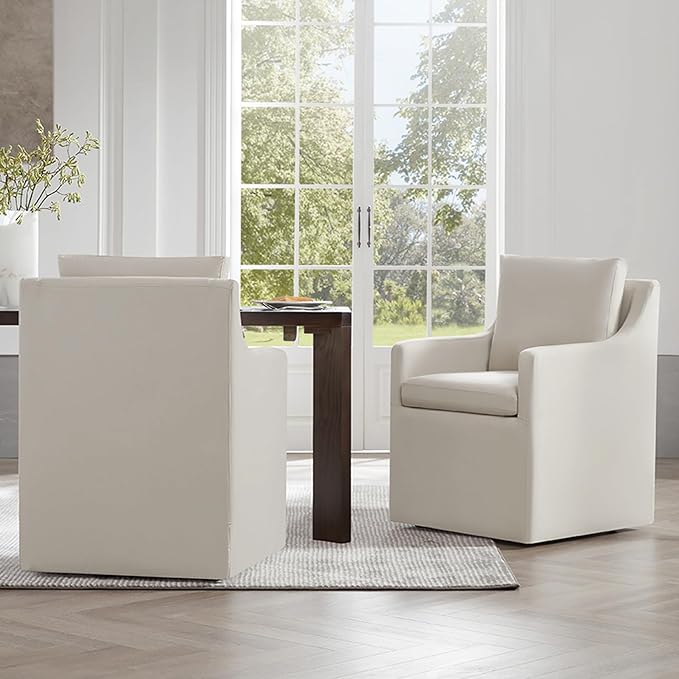 Upholstered Dining Chairs Set of 1, Washable Cover Modren Deskchair with 4 Casters & Hidden Storage for Dining Room, Living Room, Home Office, Flax Beige, 1 Box