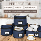 China Storage Containers 5-Piece Set Moving Boxes for Dinnerware, Glasses, Plates, Mugs and Saucers Sturdy Quilted Microfiber Dish Organizer with Dividers for Seasonal Storage - Holds Set of 12, blue
