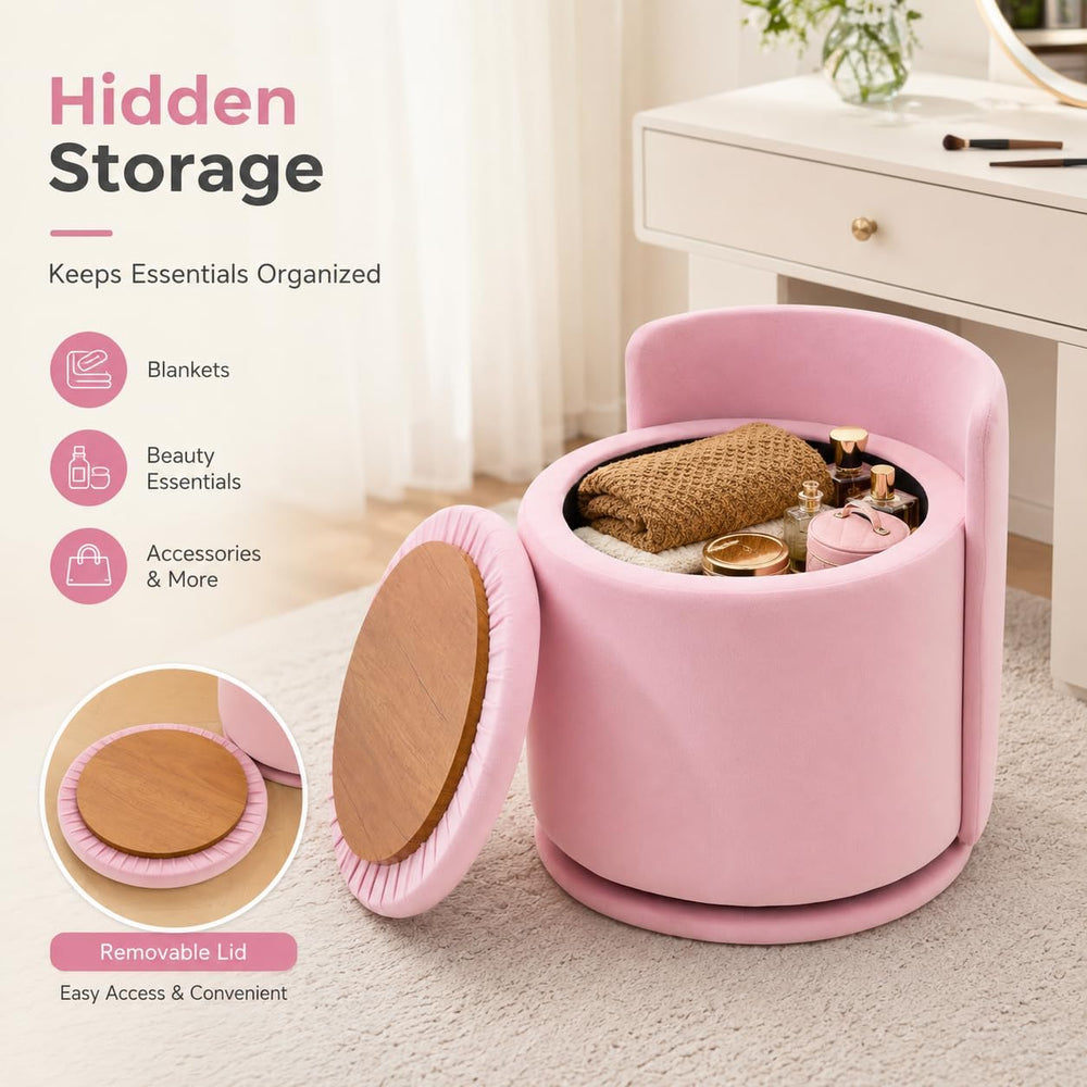 Vanity Chair with Storage and Back 360°Swivel Makeup Chair 17" D x 17&qu...