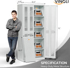 VINGLI Metal Garage Storage Cabinet with 2 Mesh Doors, Locking Steel Display Cabinet with Pegboards and 4 Adjustable Shelves, Ideal for Garage, Office, Pantry, Workshop(Gray, 32''W x 16''D x 71''H)