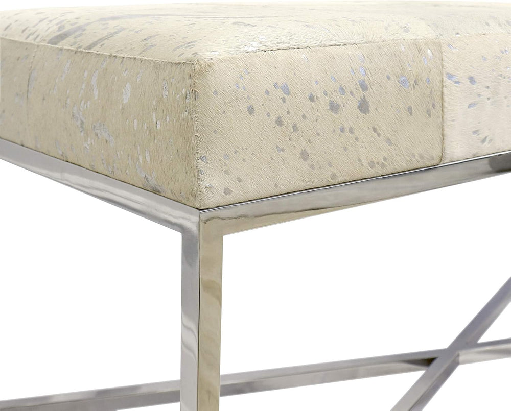 Pasargad Home Safari Collection Silver Foil Cowhide Upholstered Bench with X ...
