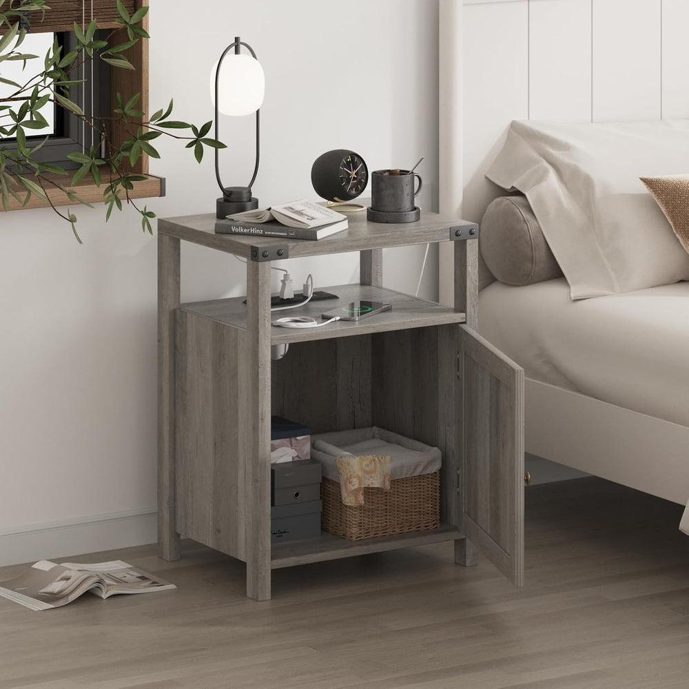 Fameill Nightstands Set of 2, Night Stand with Charging Station, Bed Side Tab...