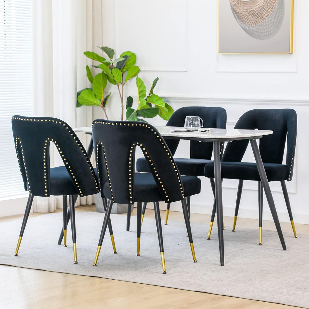 Aoowow Modern Dining Chairs Set of 6, Velvet Upholstered Side Chairs with Nai...