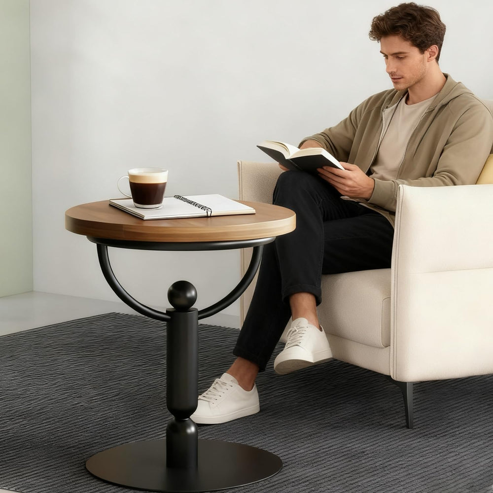 YUNMUARY-Modern Side Tables Living Room, Black Round End Table, Mid Century E...