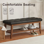 LEILISI Entryway Shoe Bench with Storage, End of Bed Bench, Microfiber Leather Upholstered Button-Tufted Seat Bench with Solid Wood Frame for Living Room, Bedroom (Black, 39.4'')