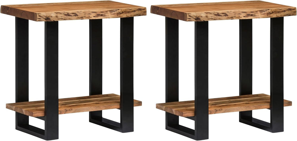 Alaterre Furniture Alpine Live Edge Modern End Table Set of 2-2-Tier Narrow S...