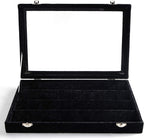 Frebeauty Earring Organizer Tray with Clear Lid 64 Slots Velvet Drawer Insert Earring Storage box with Transparent Glass lid Jewelry Display Case with lock Gifts for Women (Black, Earrings)