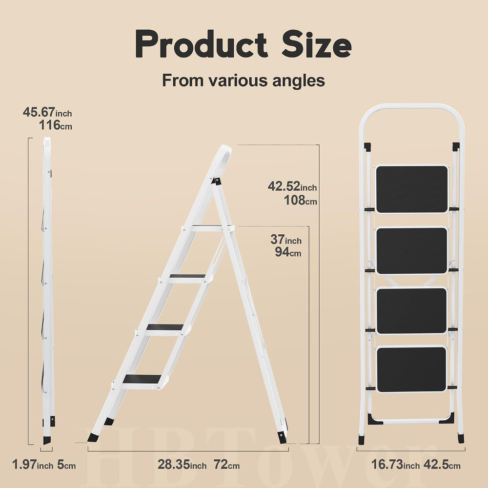 HBTower 4 Step Ladder, Folding Step Stool with Handle