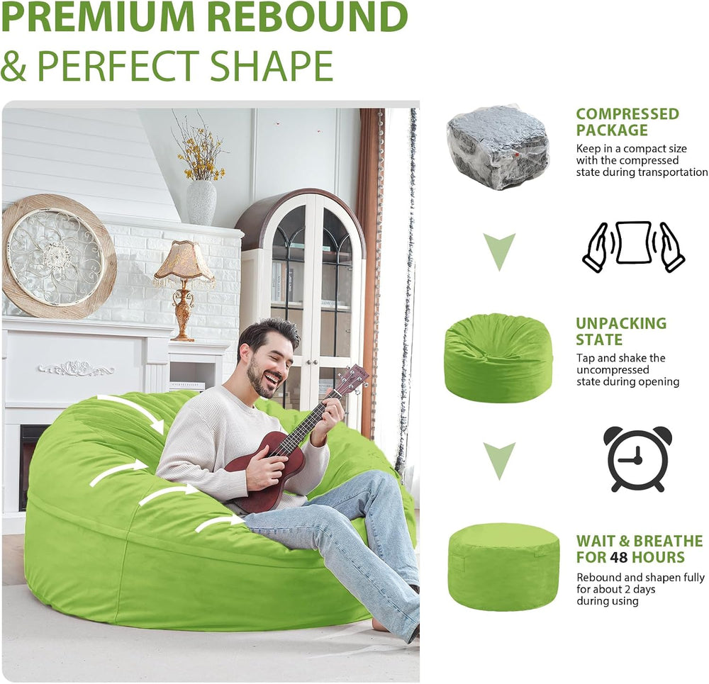 5FT Bean Bag Chair, Large Bean Bag Chairs with Memory Foam Filled, Fluffy Bea...