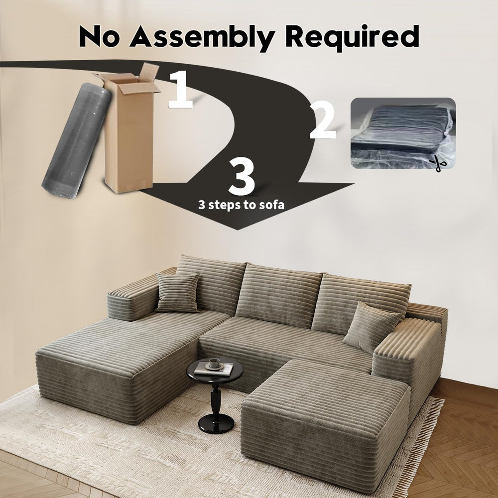 107.5" Cloud Modular Sectional Couch with 1 Ottoman,Modern Minimalist Up...