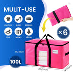 TAILI 6 Pack Pink Extra Large Moving Bags, Heavy Duty Totes with Visible Window, Wrap Around Handles, Space-Saving Storage Solution, Alternative to Moving Boxes