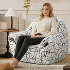 Peace nest Bean Bag Chair with Memory Foam Filled Ultra Soft Jacquard Pattern Cover for Adults Comfy Fur Bean Bag Chairs with Armrests for Bedroom Living Room Office Dorm Reading Lines