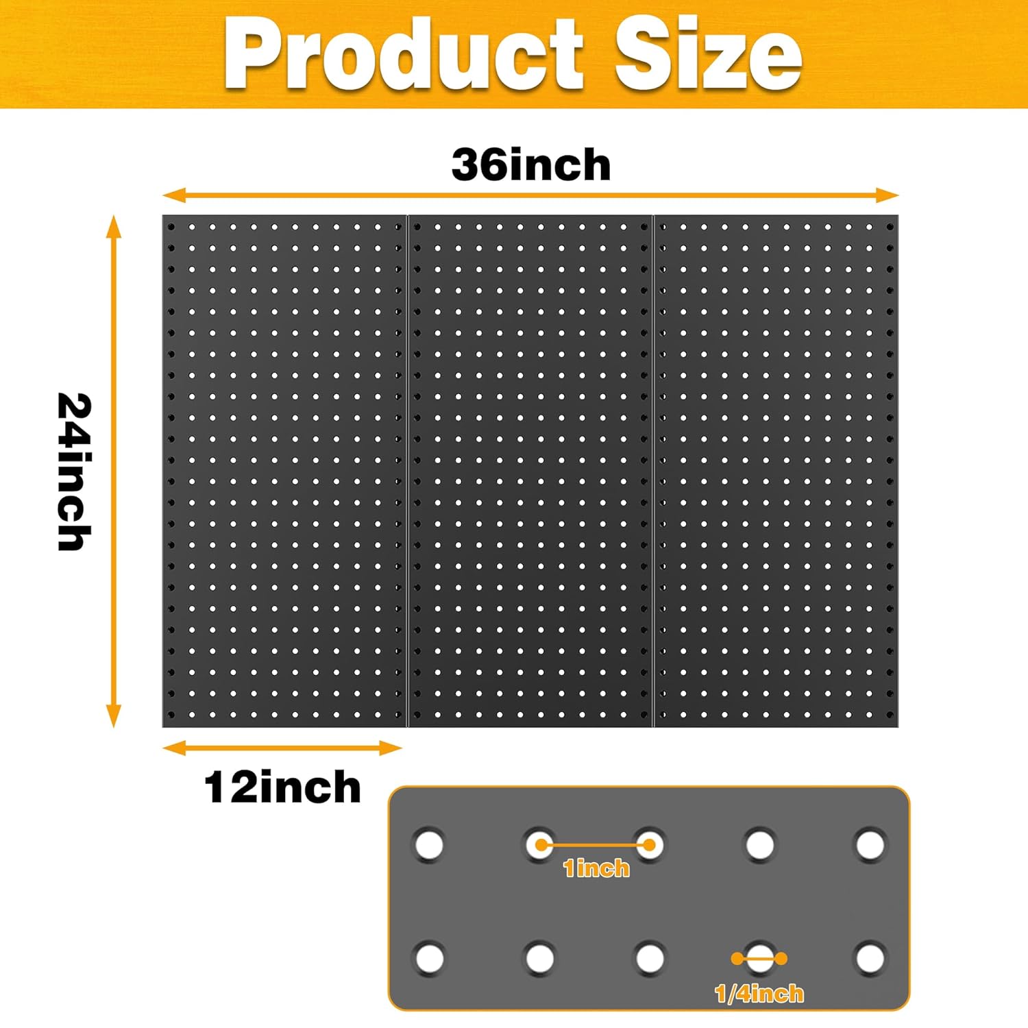 Pegboard Smith Metal Pegboard Panels 12" x 24", 3 Pack Black Wall Mounted Tool Organizer Boards, Heavy Duty Tool Storage Peg Board for Garage, Workbench, Office, Fits 1/4" Peg Hooks